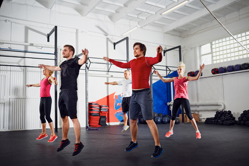 Group doing a HITT class in the gym