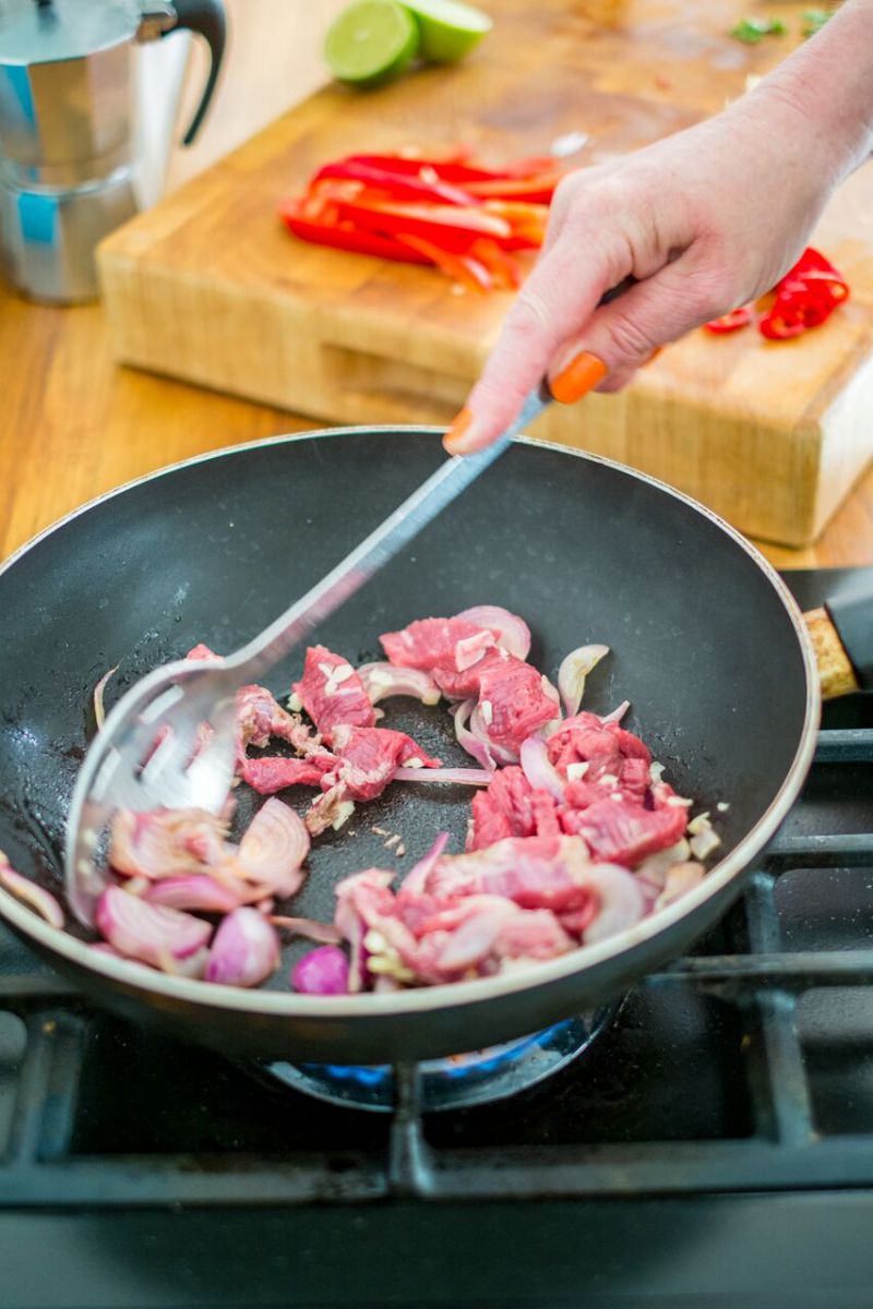 Cooking the beef